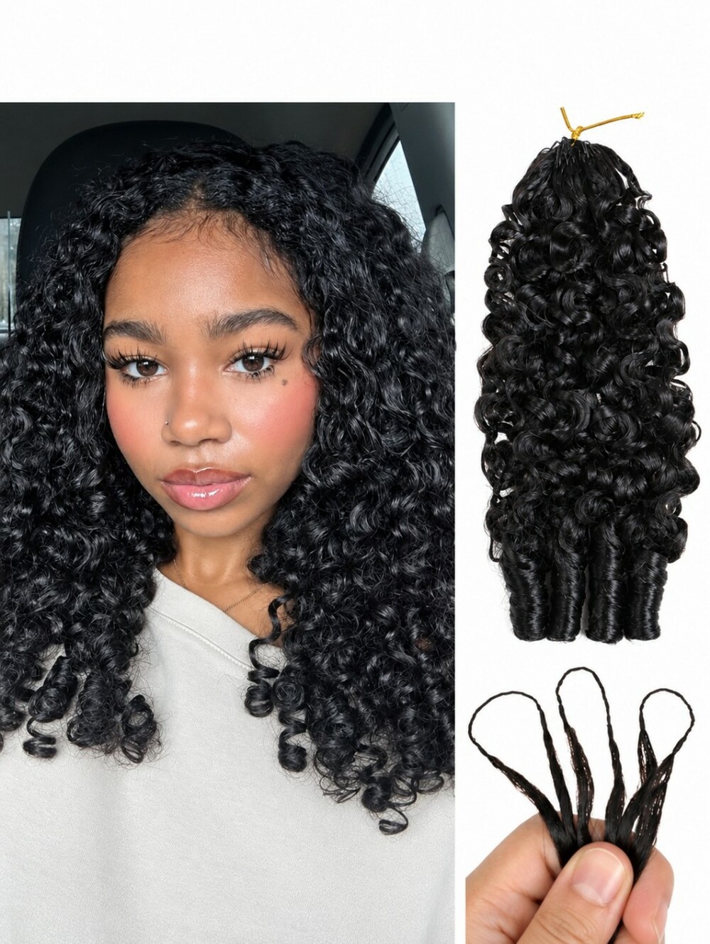 NEW 16" Human Hair Burmese Curly Feather Crochet Bundle 60g Natural Black